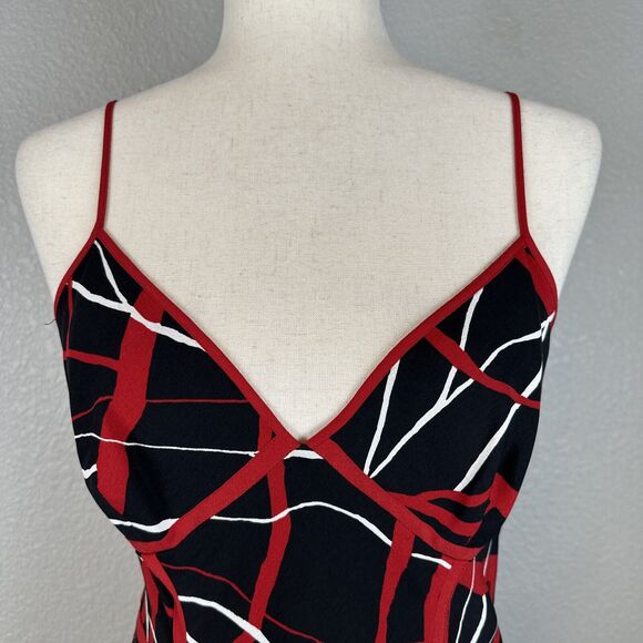 Vintage 90s y2k Betsey Johnson A-Line Dress Size 8 Black Red White Abstract Silk - Picture 2 of 8